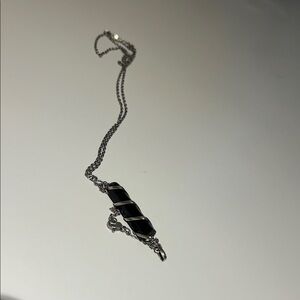 Silver Necklace with Black Inlay Pendant - Women's Jewelry